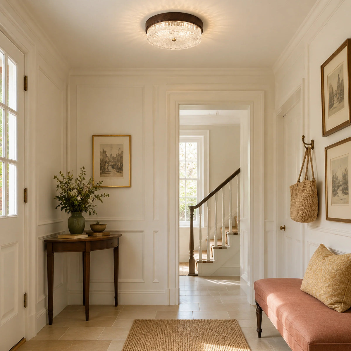 Mid-Century Water Ripple Glass Flush Mount Ceiling Light