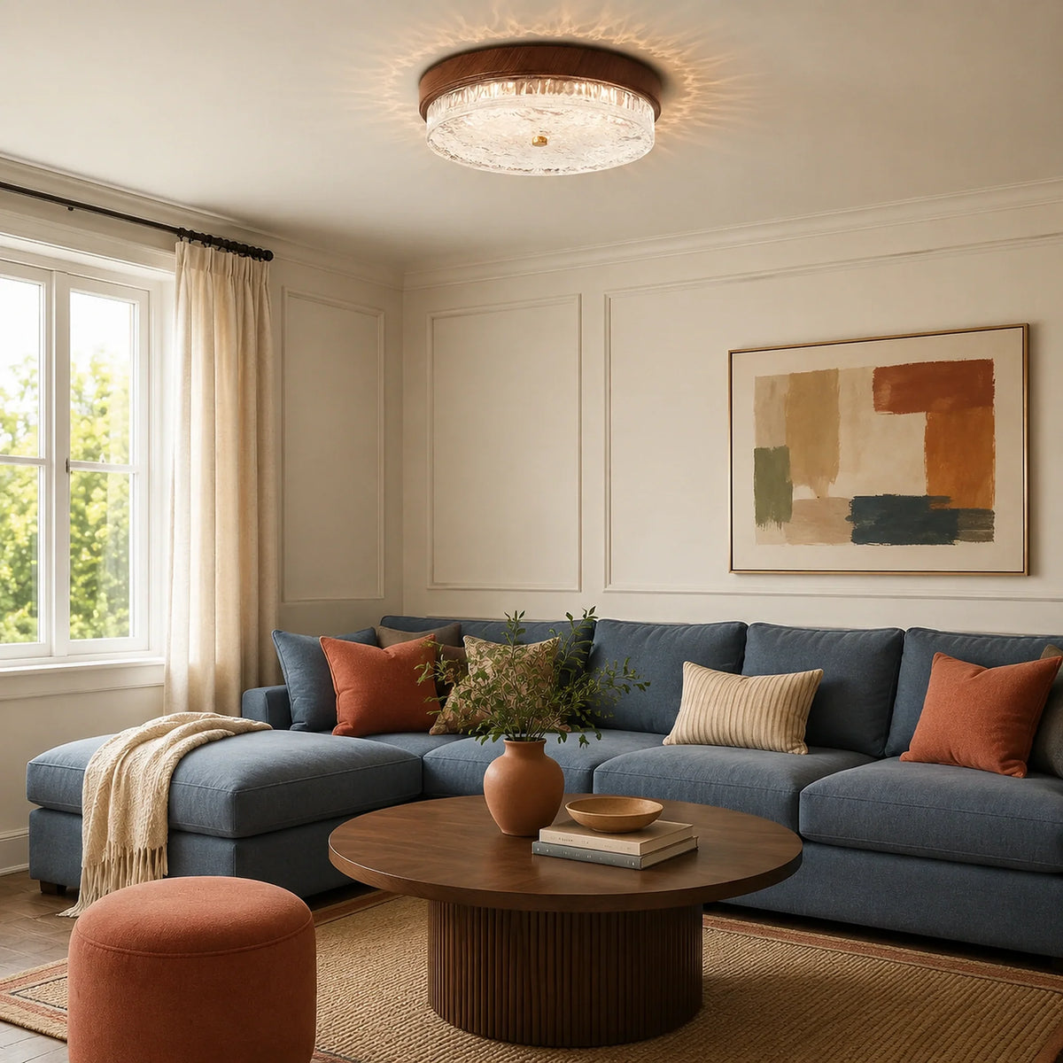 Mid-Century Water Ripple Glass Flush Mount Ceiling Light