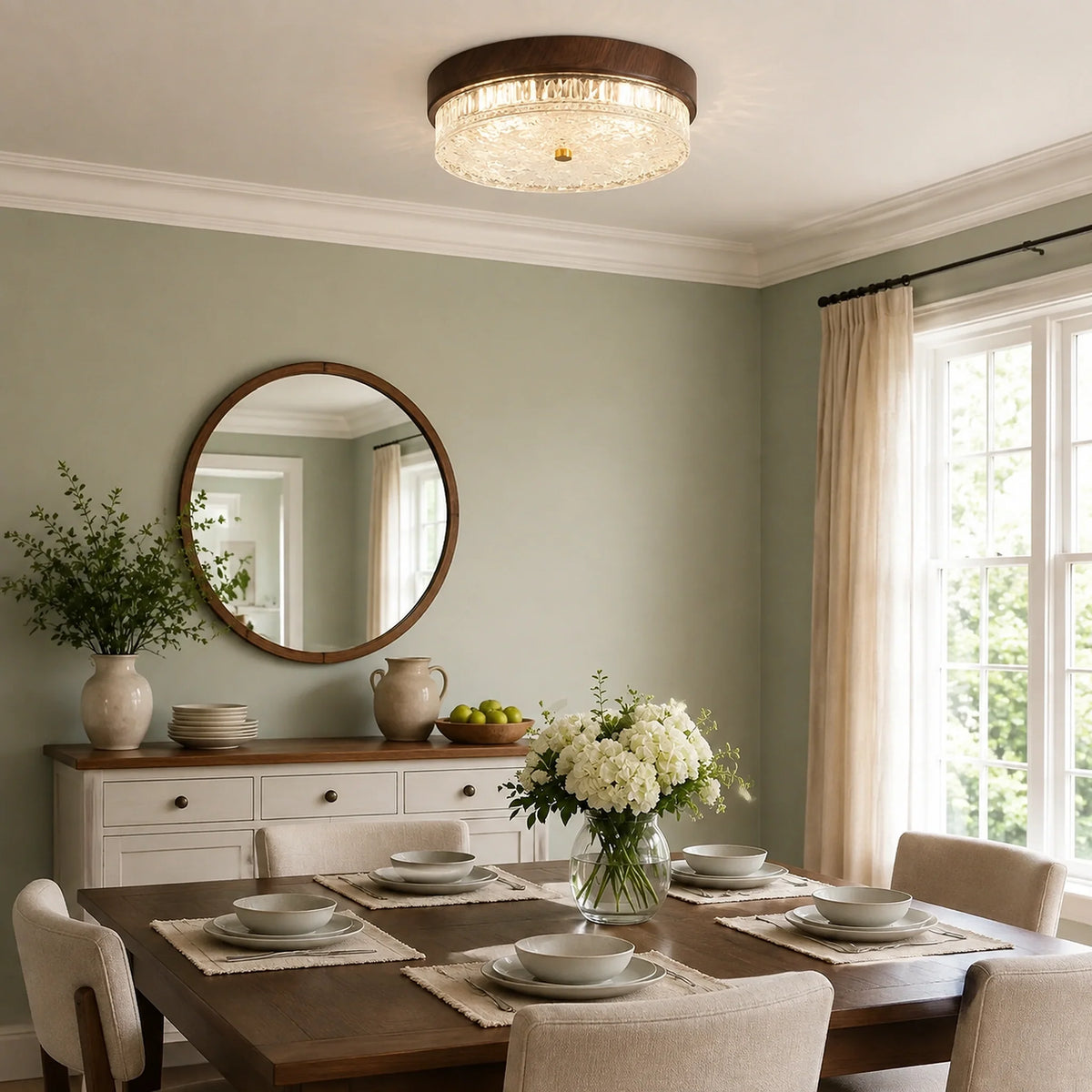 Mid-Century Water Ripple Glass Flush Mount Ceiling Light