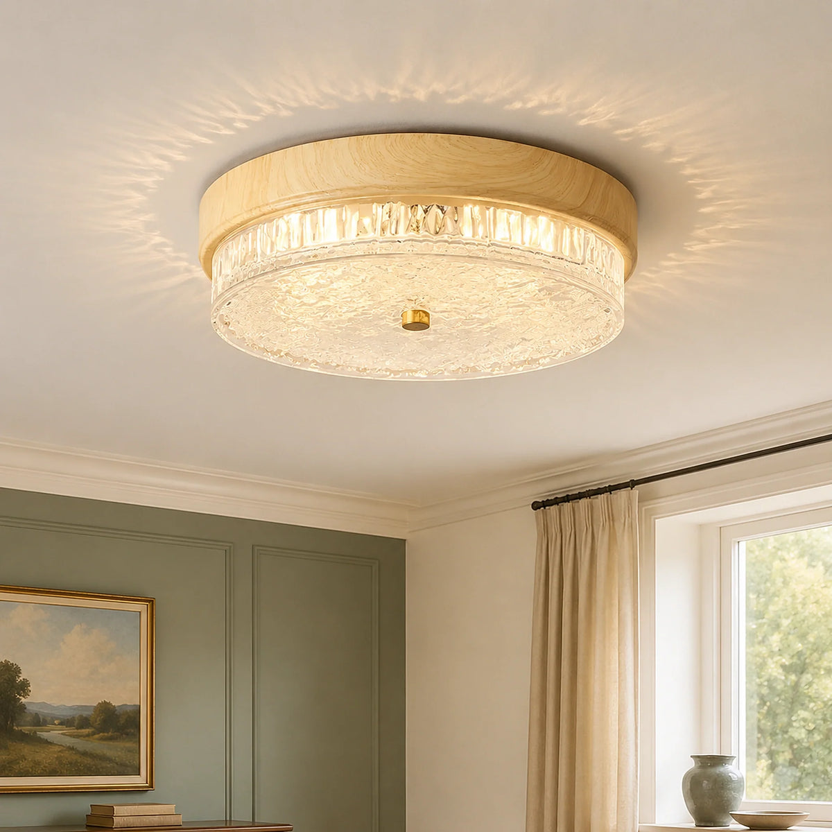 Mid-Century Water Ripple Glass Flush Mount Ceiling Light