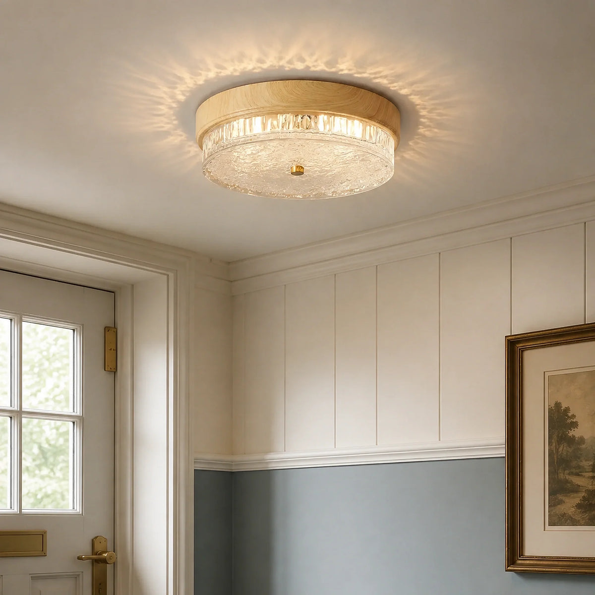 Mid-Century Water Ripple Glass Flush Mount Ceiling Light