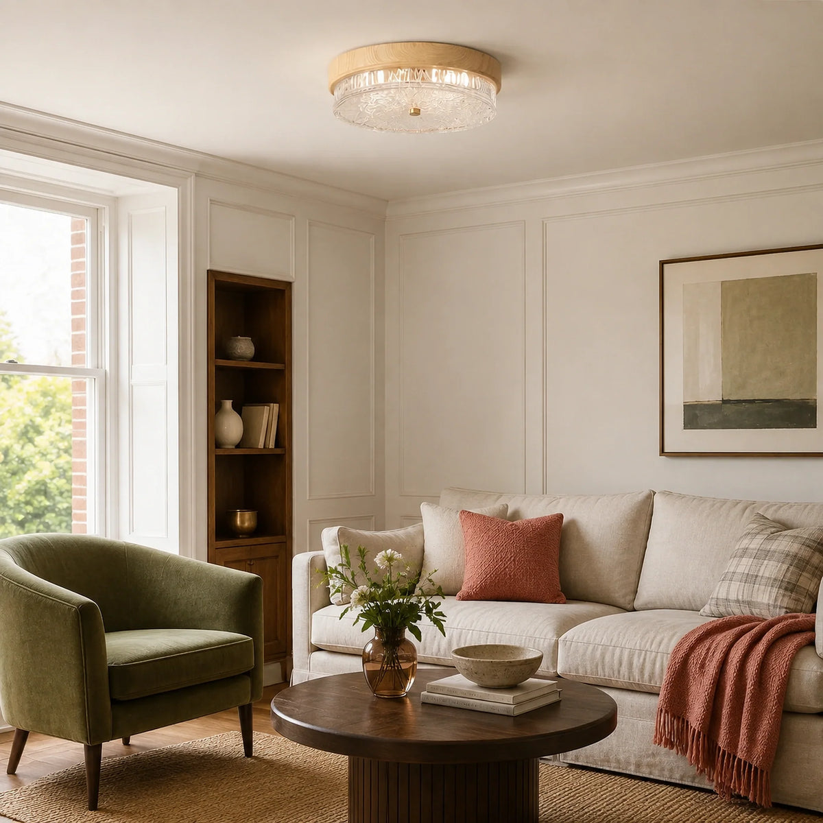Mid-Century Water Ripple Glass Flush Mount Ceiling Light