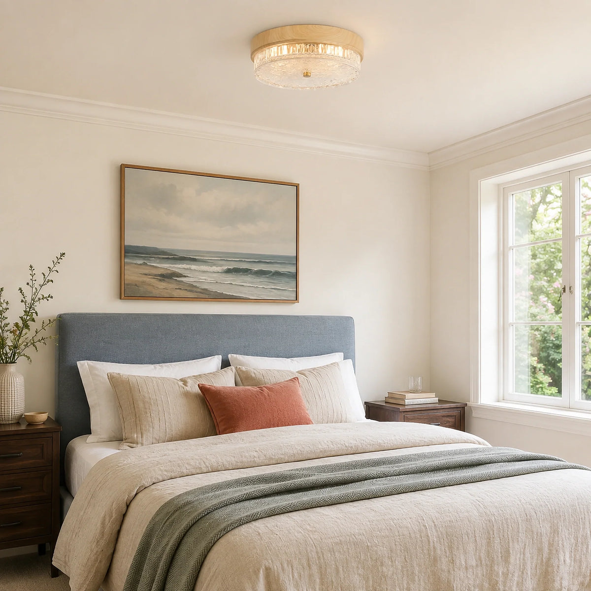 Mid-Century Water Ripple Glass Flush Mount Ceiling Light