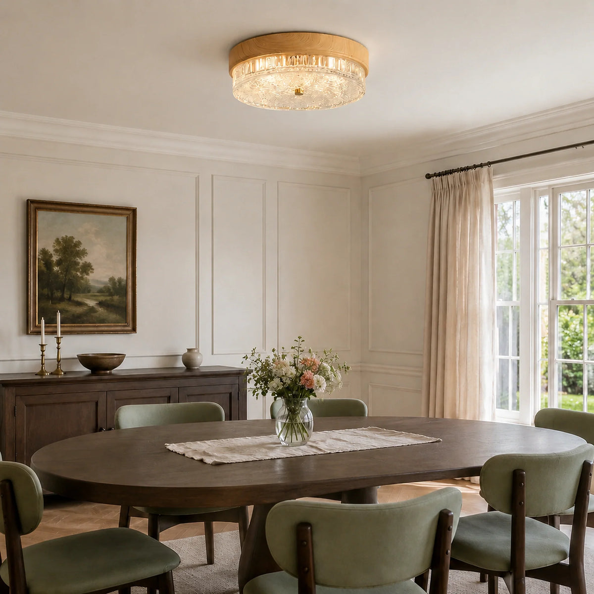 Mid-Century Water Ripple Glass Flush Mount Ceiling Light