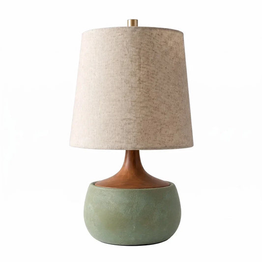 Mid-Century Cement Base Accent Lamp with Warm Linen Shade