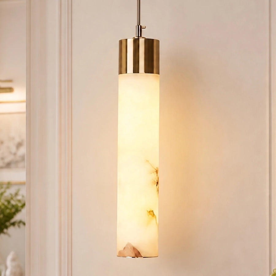 Minimalist Alabaster Brass Tube Pendant Light