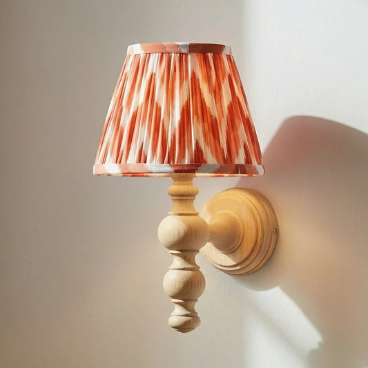 Modern Ash Wood Wall Lamp With Orange Fabric Lampshade