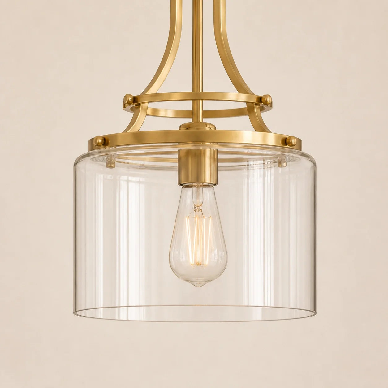 Modern Brushed Brass Clear Cylinder Glass Pendant Light