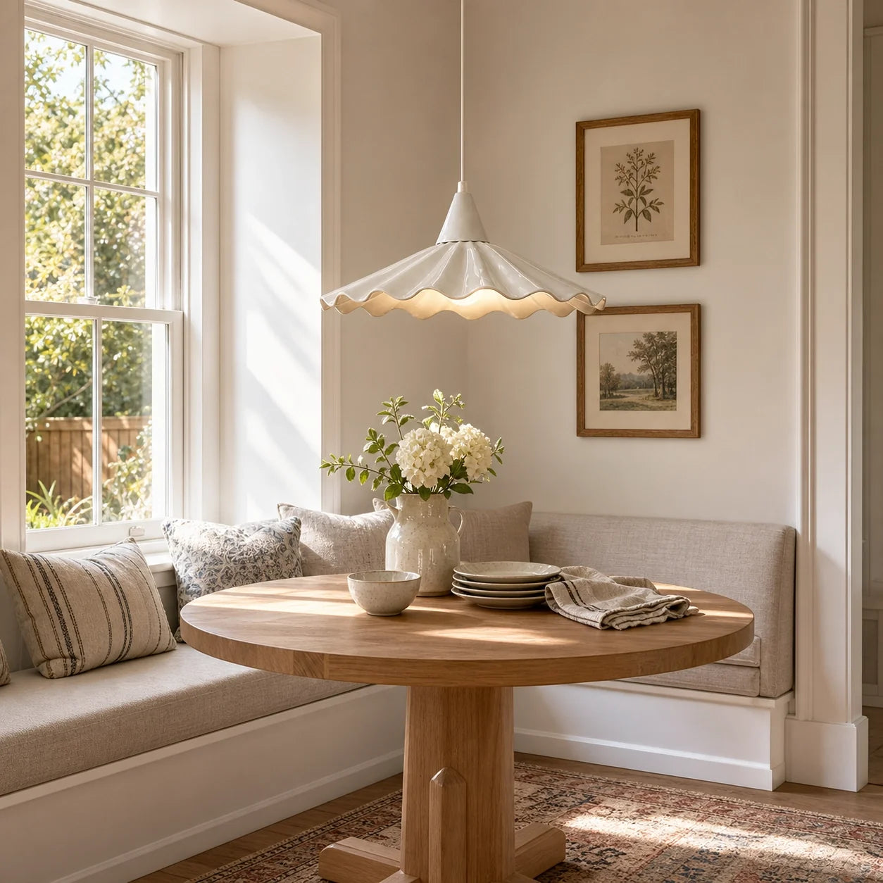 Modern Cottage Scalloped Ceramic Gloss White Pendant Light