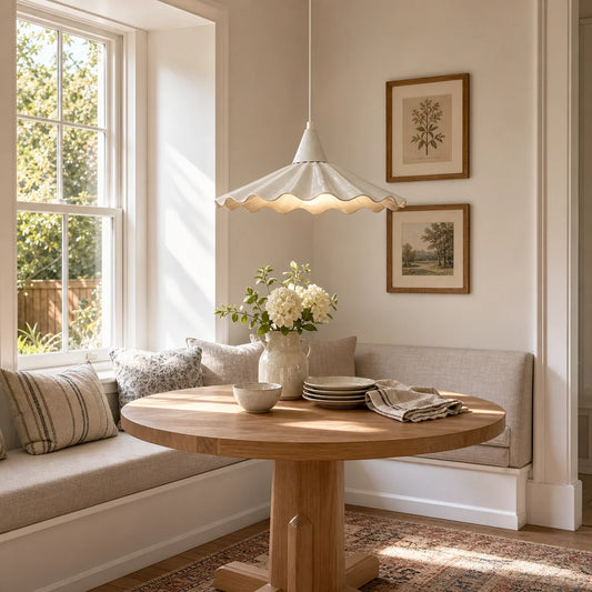 Modern Cottage Scalloped Ceramic Gloss White Pendant Light - view 2