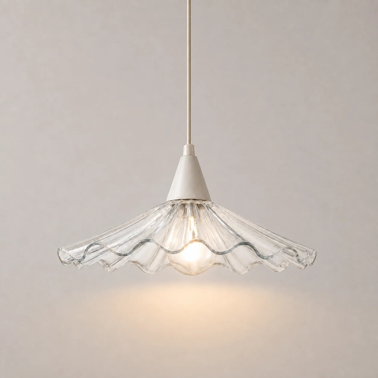 Modern Cottage Scalloped Ceramic Gloss White Pendant Light