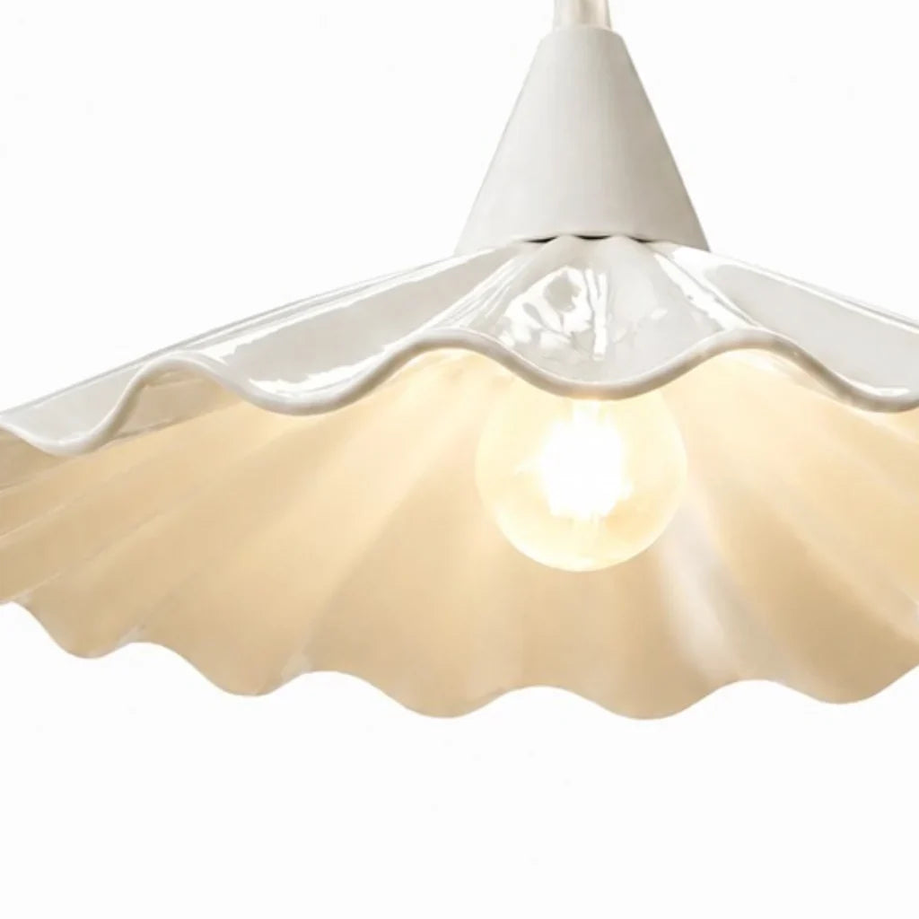 Modern Cottage Scalloped Ceramic Gloss White Pendant Light