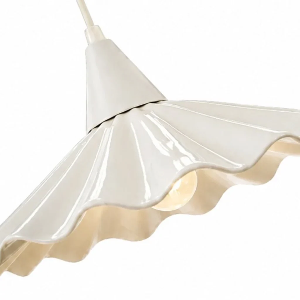 Modern Cottage Scalloped Ceramic Gloss White Pendant Light
