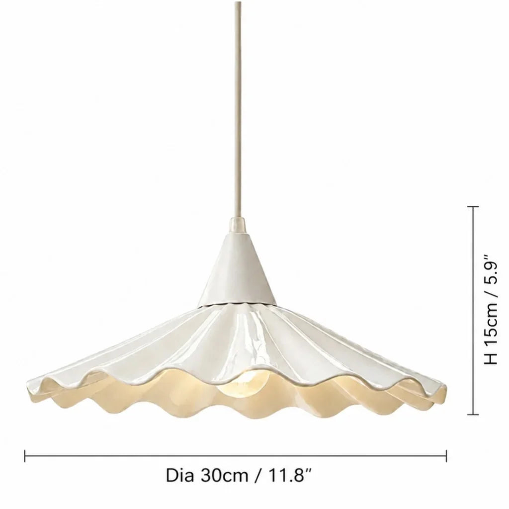 Modern Cottage Scalloped Ceramic Gloss White Pendant Light