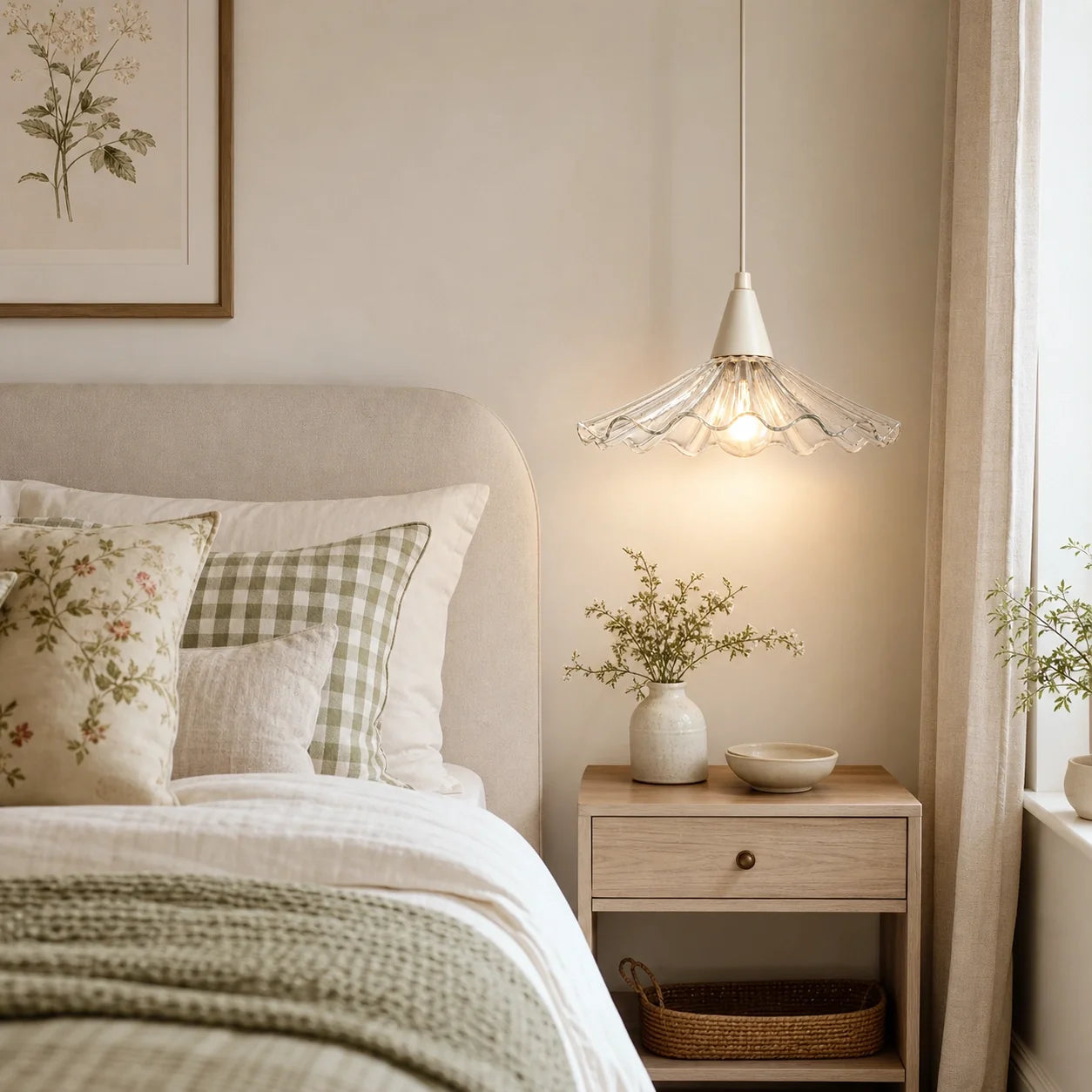 Modern Cottage Scalloped Ceramic Gloss White Pendant Light