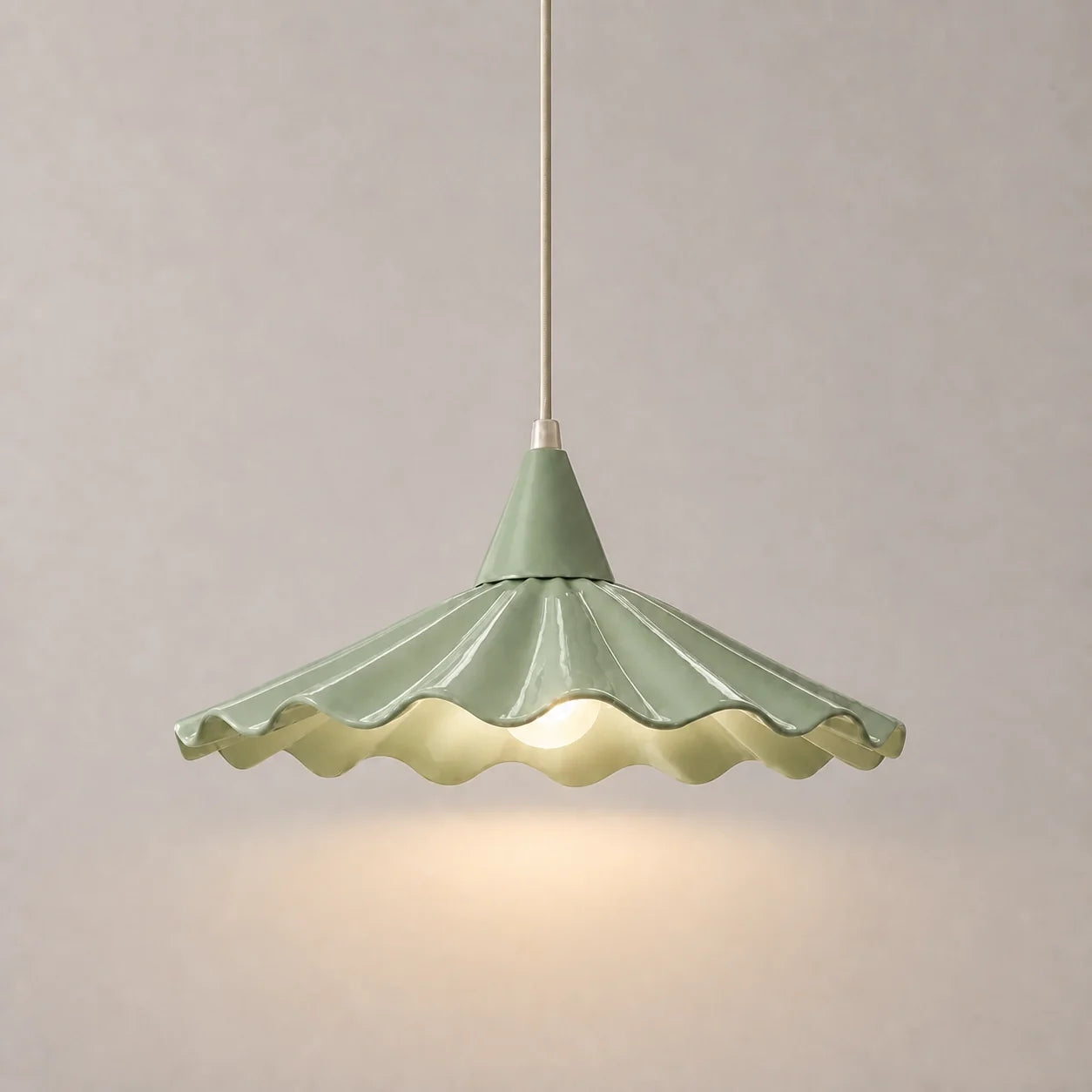 Modern Cottage Scalloped Ceramic Gloss White Pendant Light