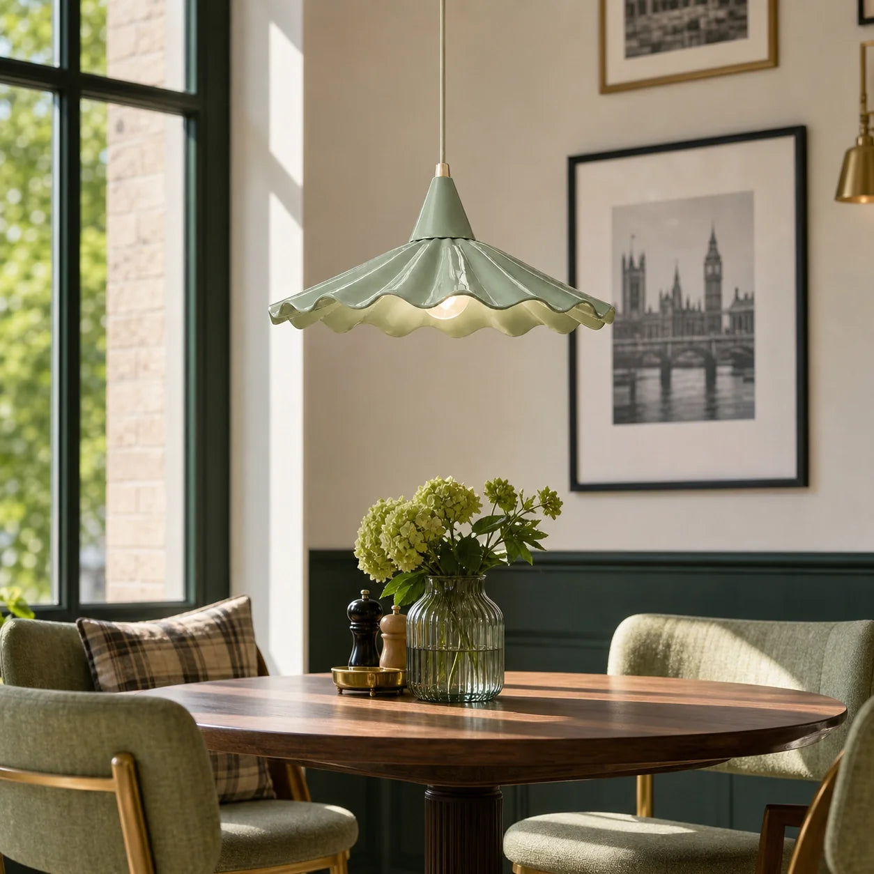 Modern Cottage Scalloped Ceramic Gloss White Pendant Light