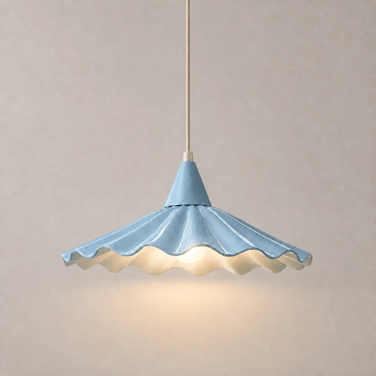 Modern Cottage Scalloped Ceramic Gloss White Pendant Light