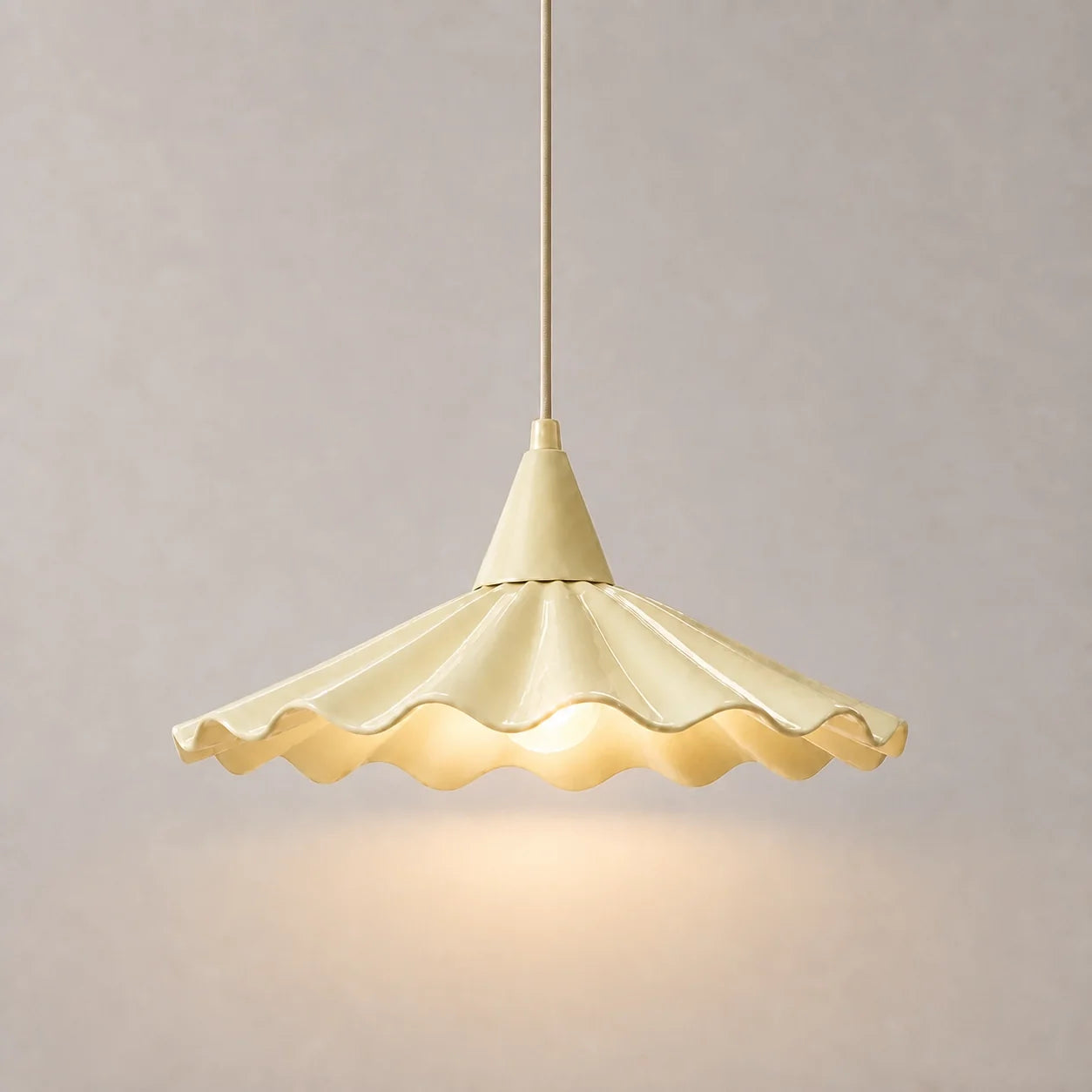 Modern Cottage Scalloped Ceramic Gloss White Pendant Light