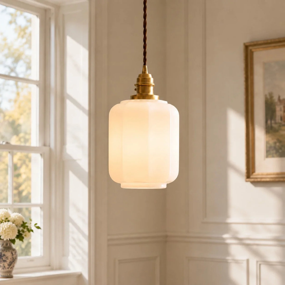 Modern Creative Lantern Opal Glass Pendant Light