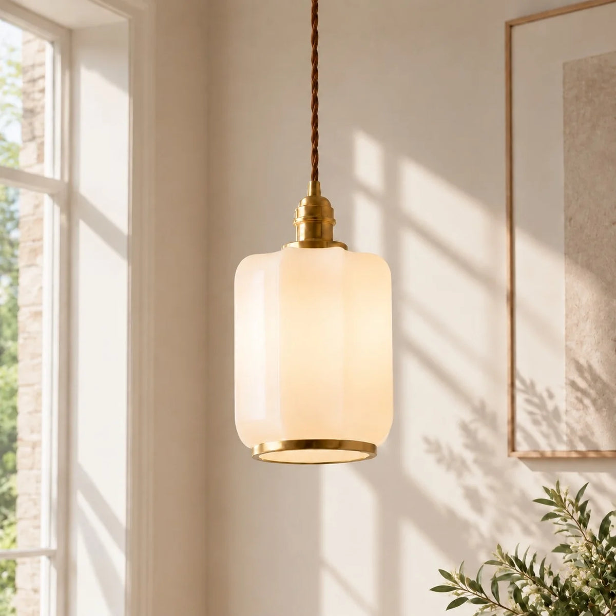 Modern Creative Lantern Opal Glass Pendant Light