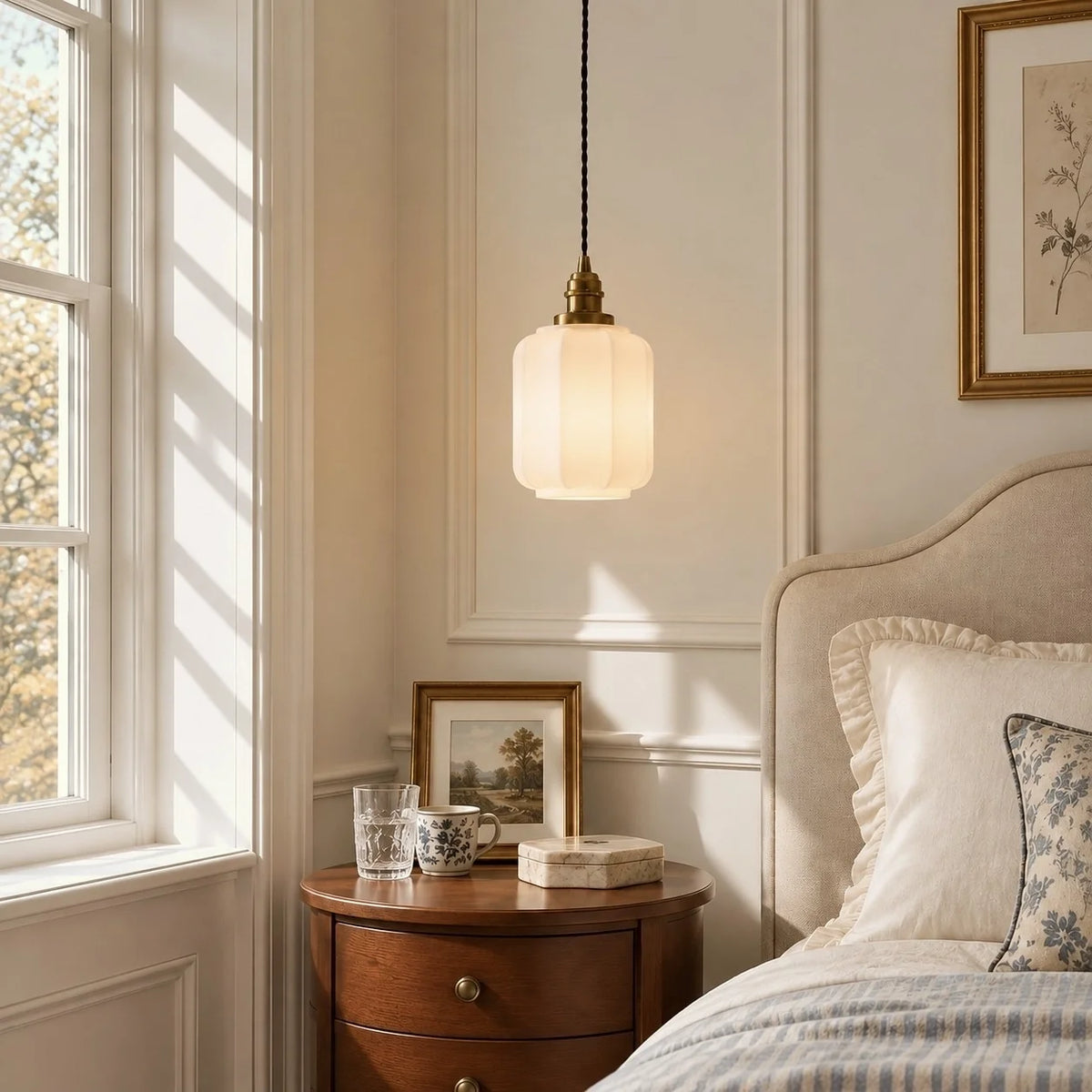 Modern Creative Lantern Opal Glass Pendant Light