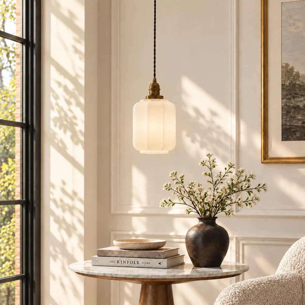 Modern Creative Lantern Opal Glass Pendant Light