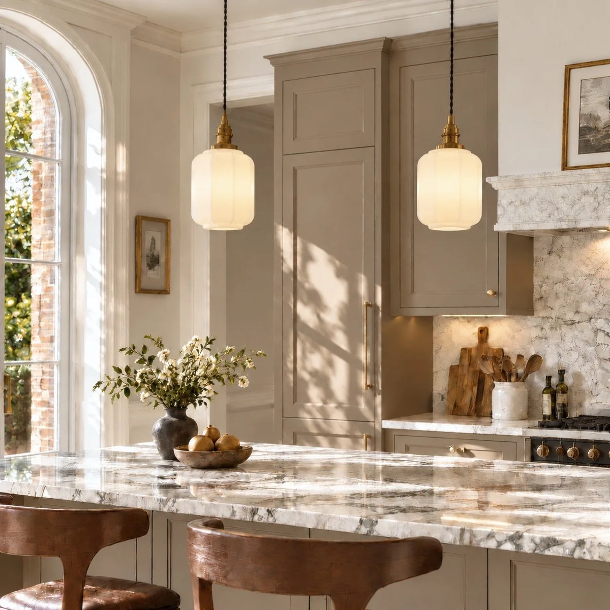 Modern Creative Lantern Opal Glass Pendant Light