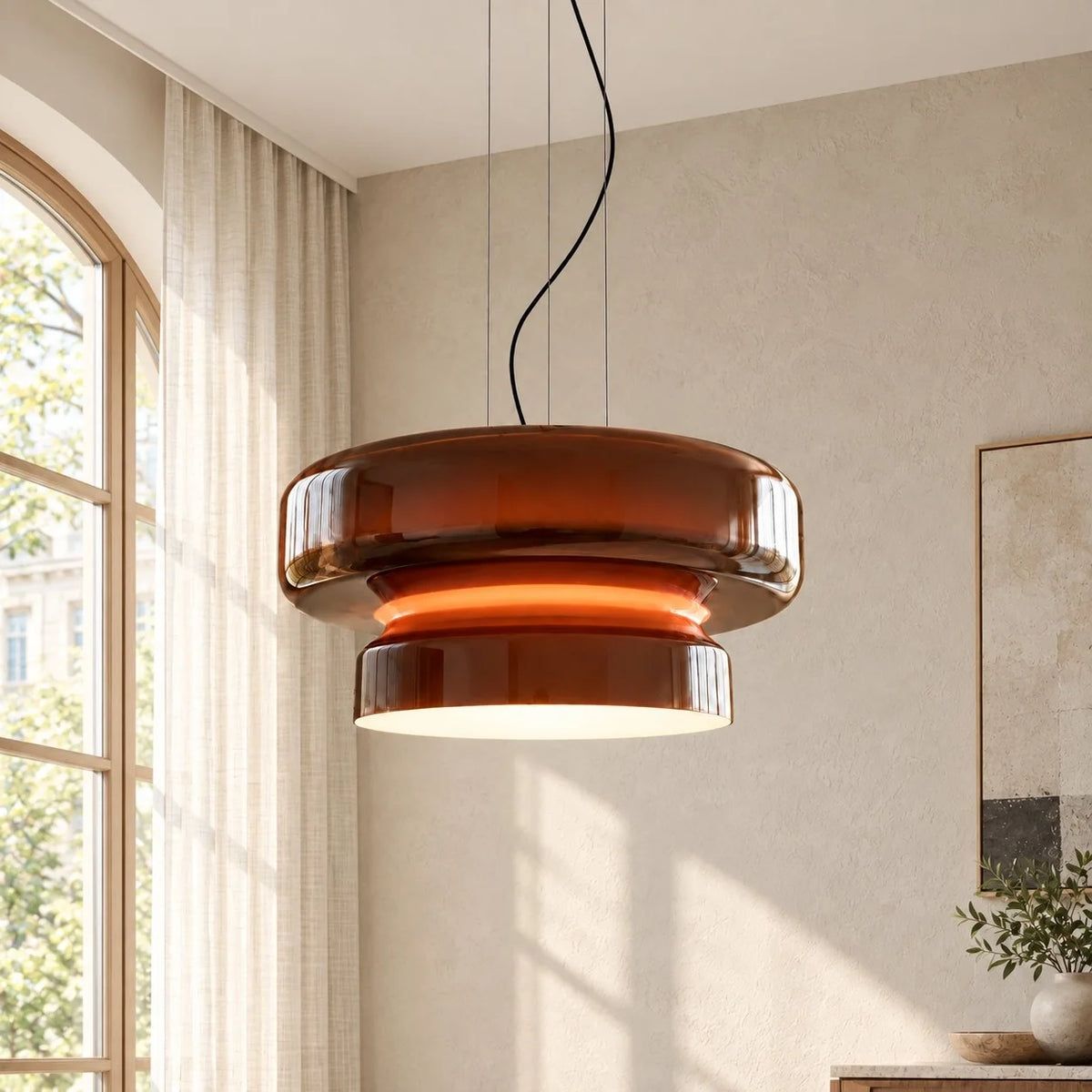 Modern Curved Coloured Glass Pendant Light