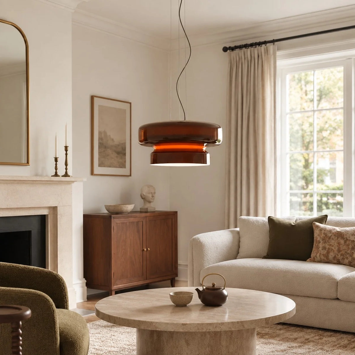 Modern Curved Coloured Glass Pendant Light