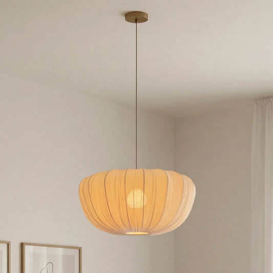 Modern Curved Frame Pendant light with Soft Linen Shade