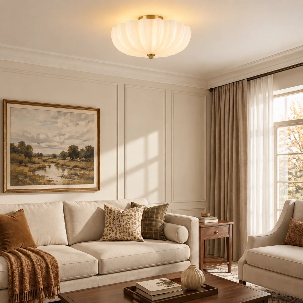 Modern Daisy Frosted Glass Semi-Flush Ceiling Light