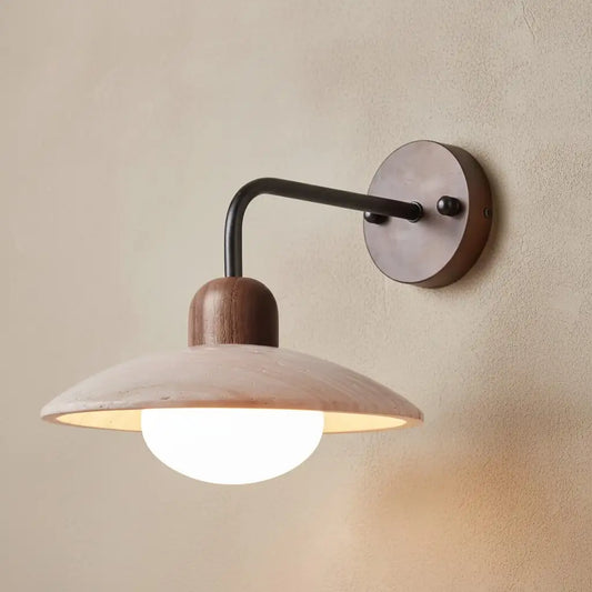 Modern Disc Travertine Wood Wall Sconce