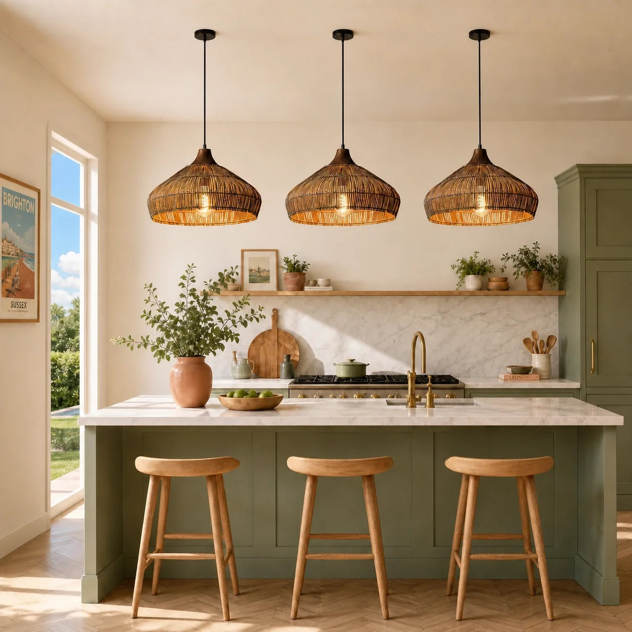 Modern Farmhouse Natural Rattan Woven Pendant Light