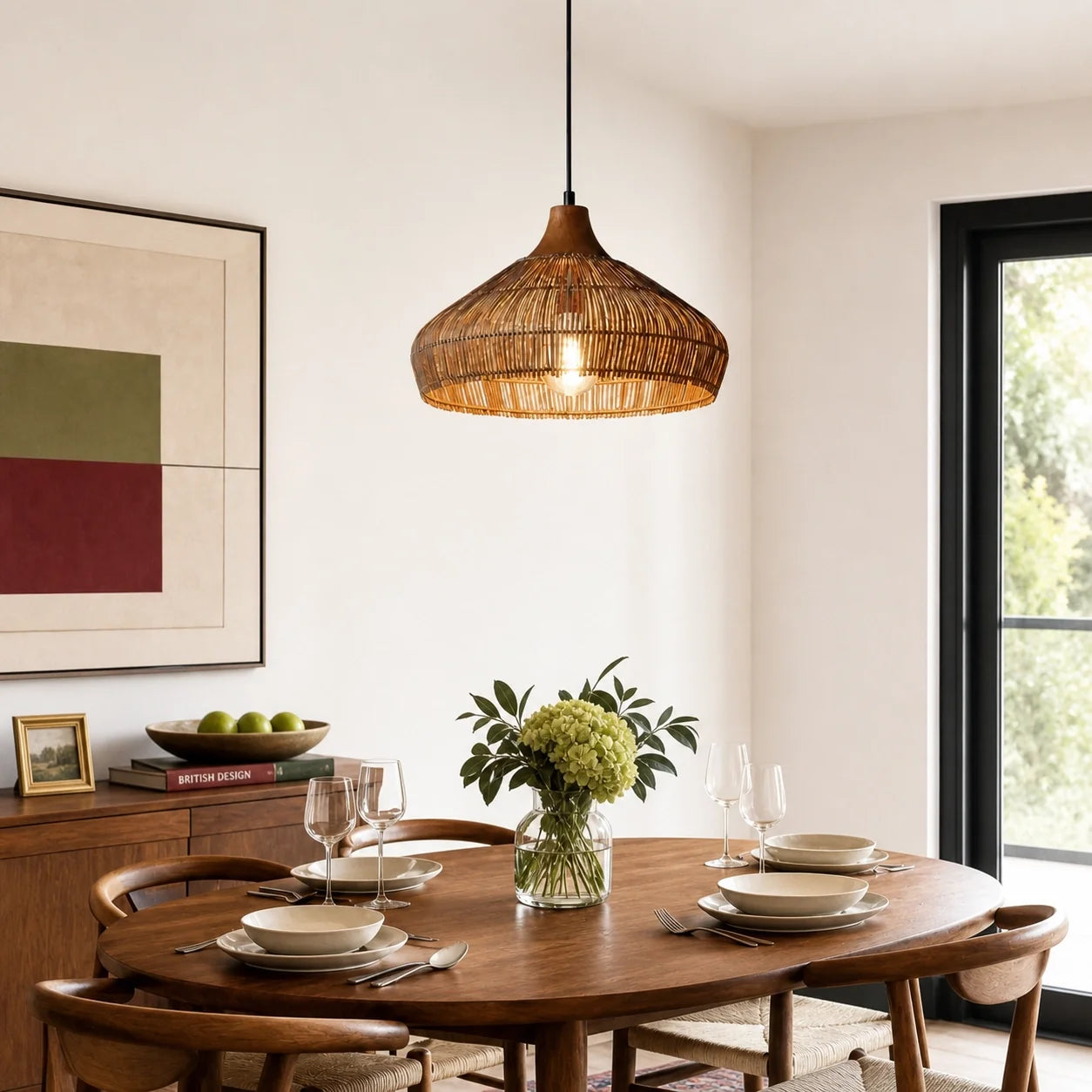 Modern Farmhouse Natural Rattan Woven Pendant Light