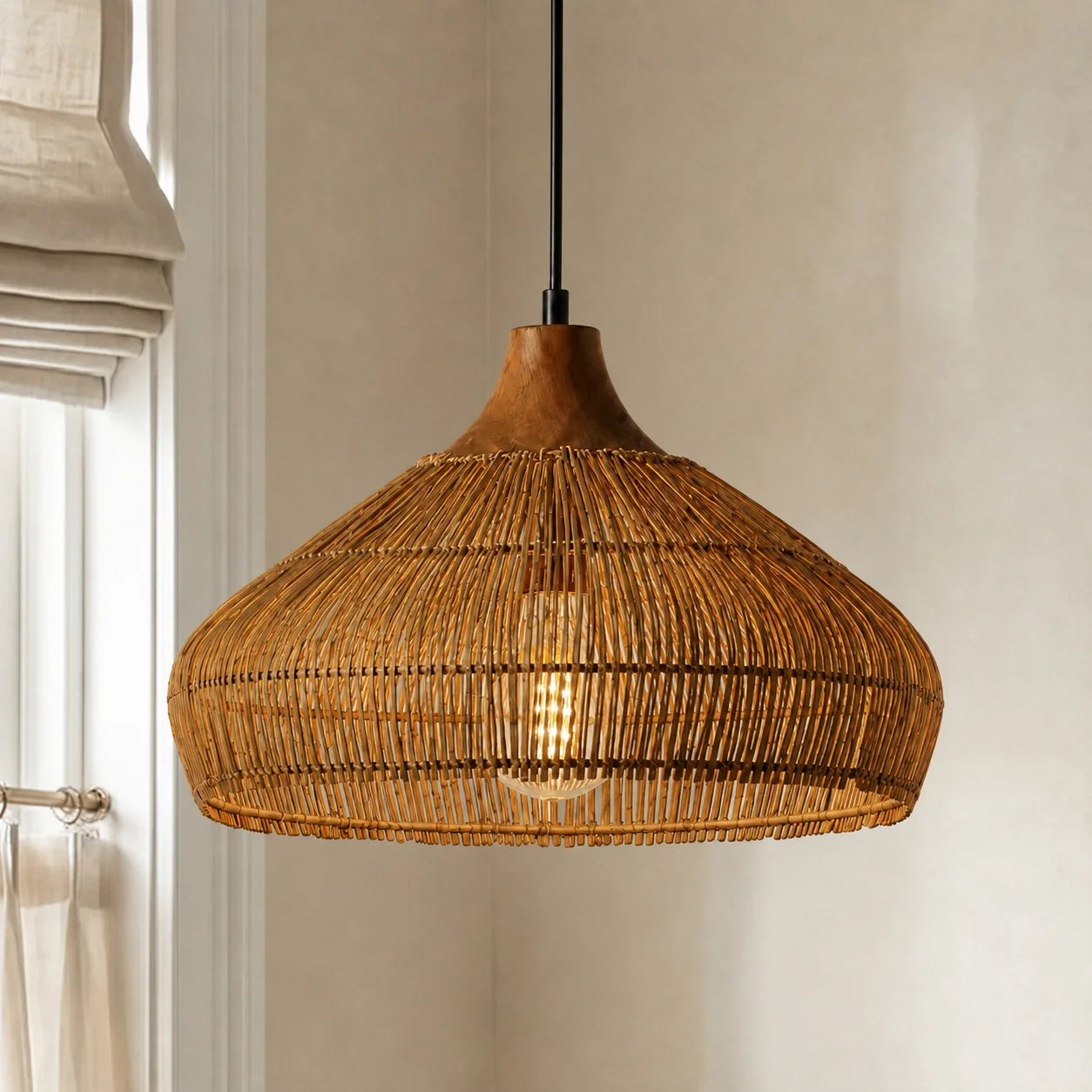 Modern Farmhouse Natural Rattan Woven Pendant Light