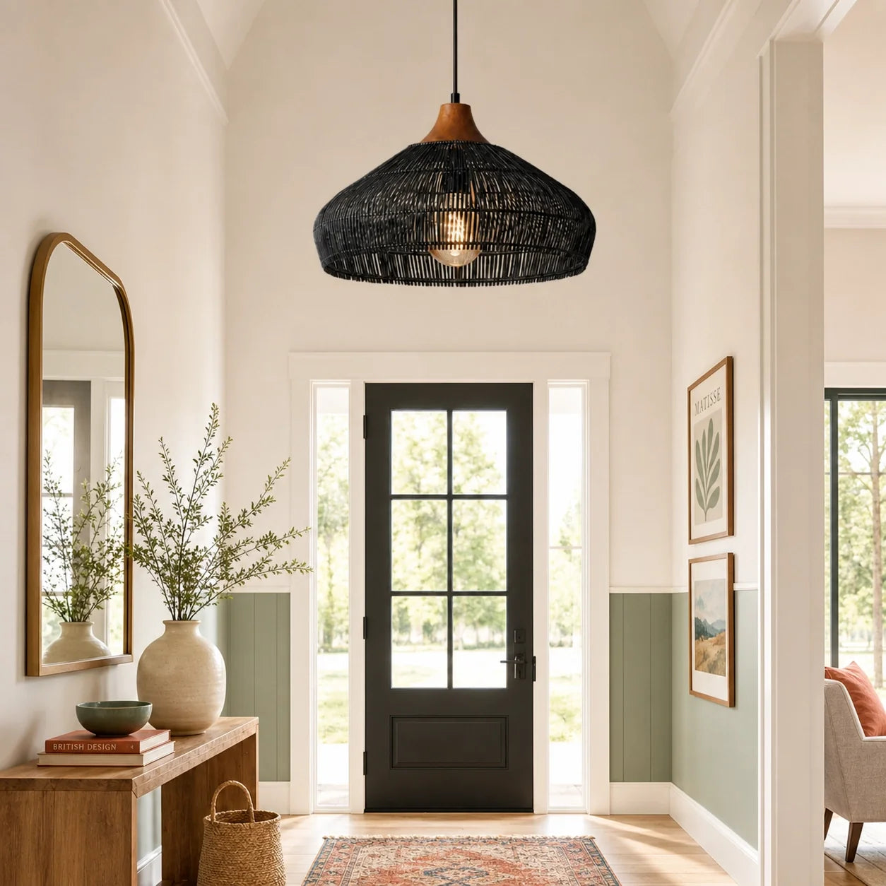 Modern Farmhouse Natural Rattan Woven Pendant Light