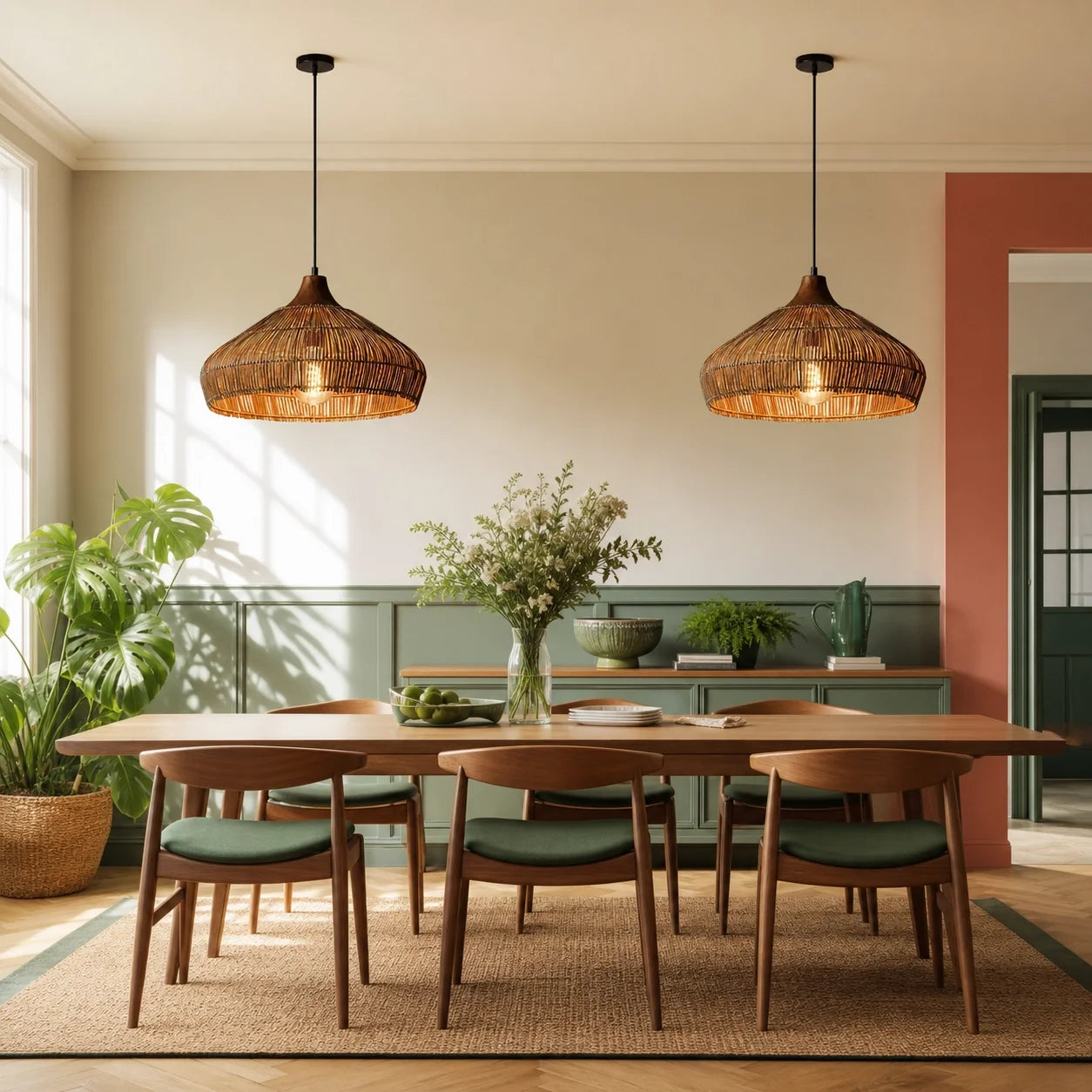 Modern Farmhouse Natural Rattan Woven Pendant Light