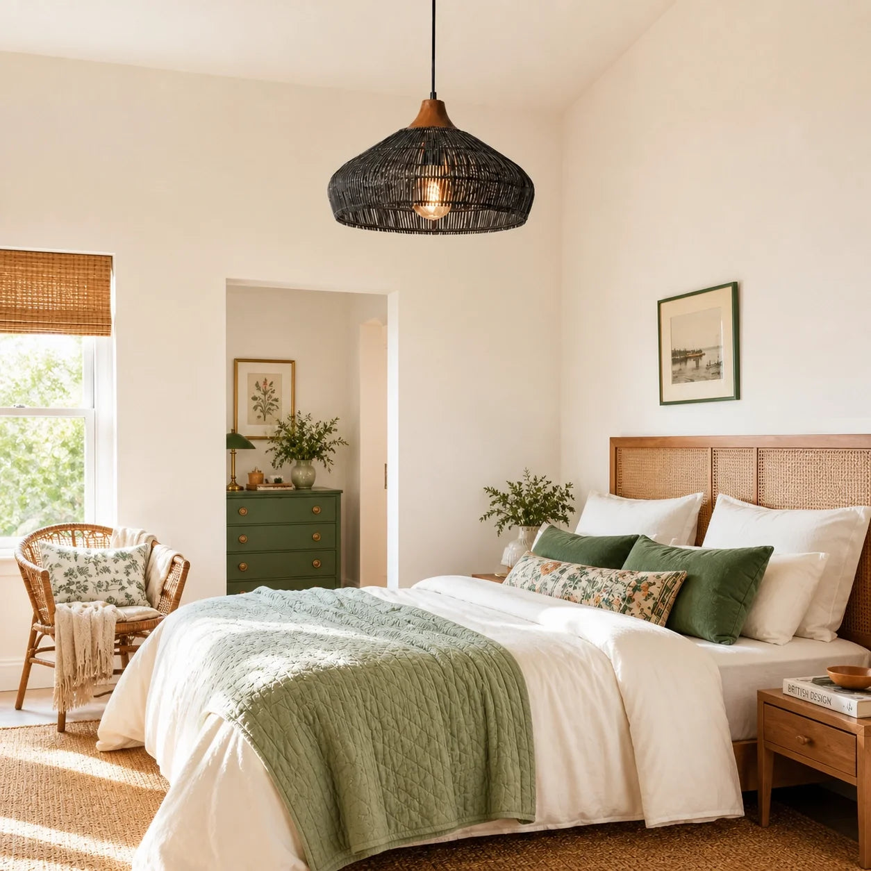 Modern Farmhouse Natural Rattan Woven Pendant Light