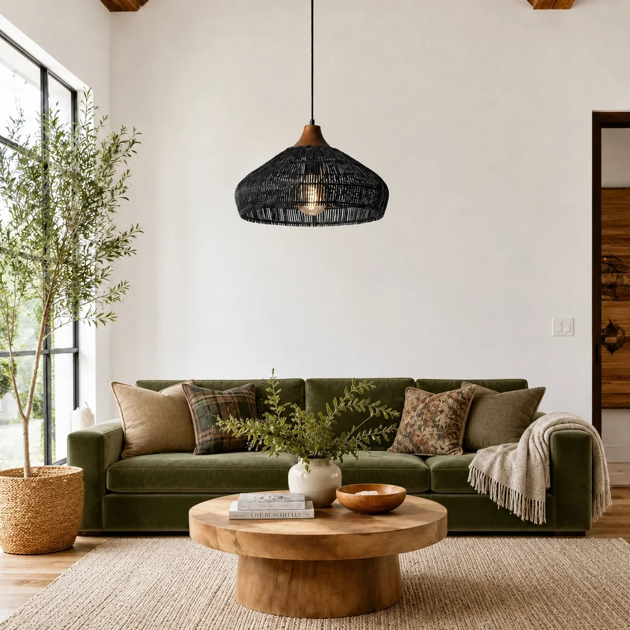 Modern Farmhouse Natural Rattan Woven Pendant Light
