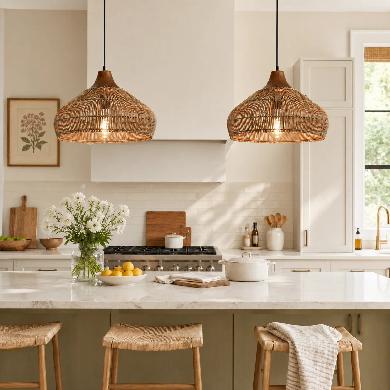 Modern Farmhouse Natural Rattan Woven Pendant Light