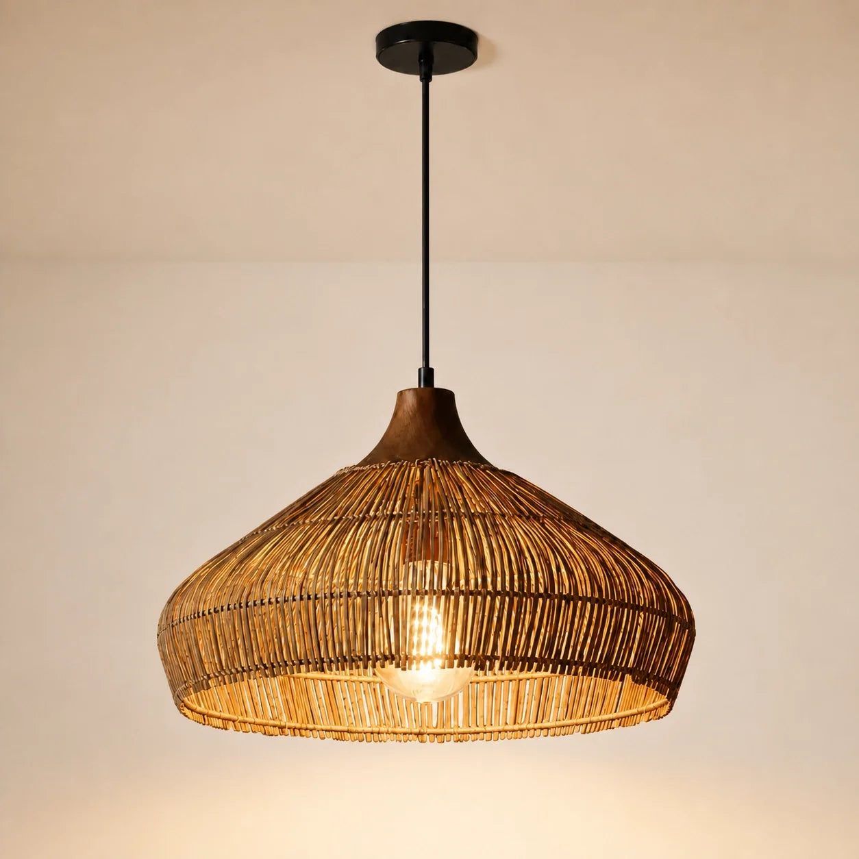 Modern Farmhouse Natural Rattan Woven Pendant Light