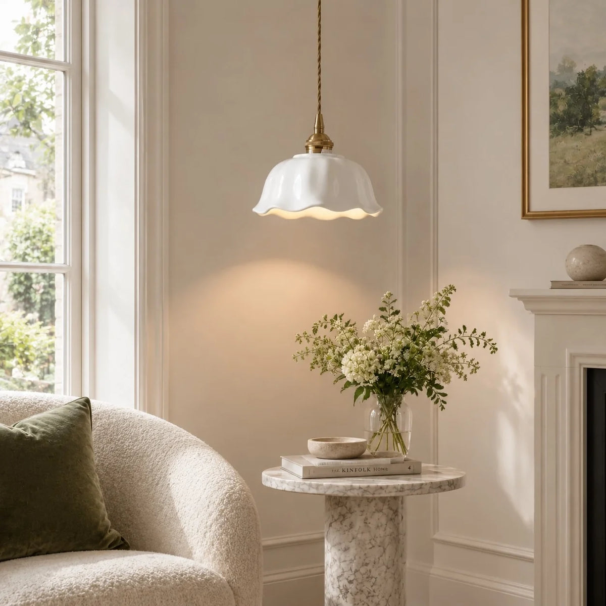 Modern Flower White Ceramic Pendant Light
