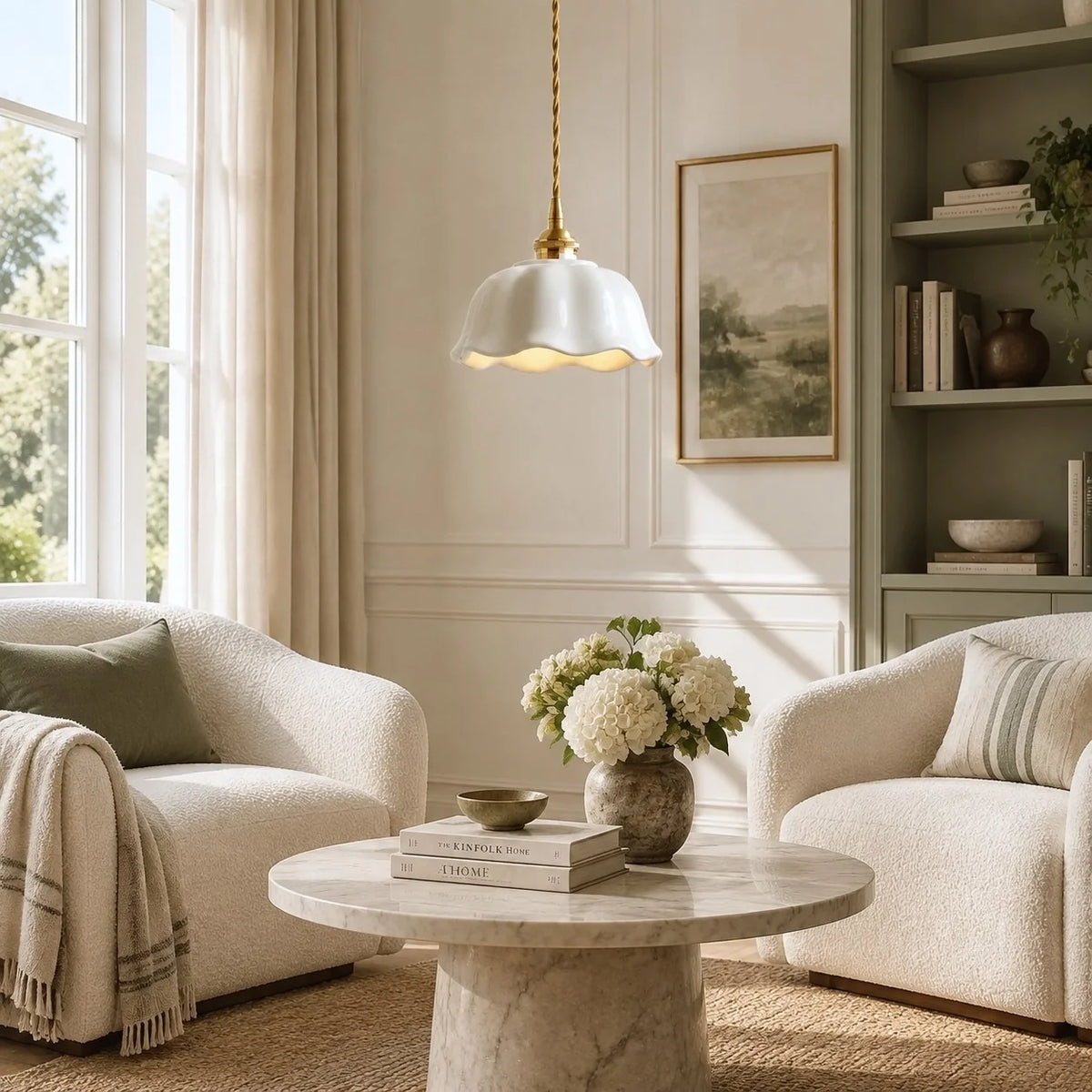 Modern Flower White Ceramic Pendant Light