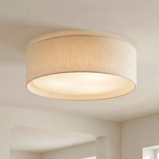 Modern Flush Mount Fabric Shade Ceiling Light for Living Room & Dining Room