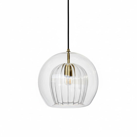 Modern Glass Globe Brass Accent Pendant Light