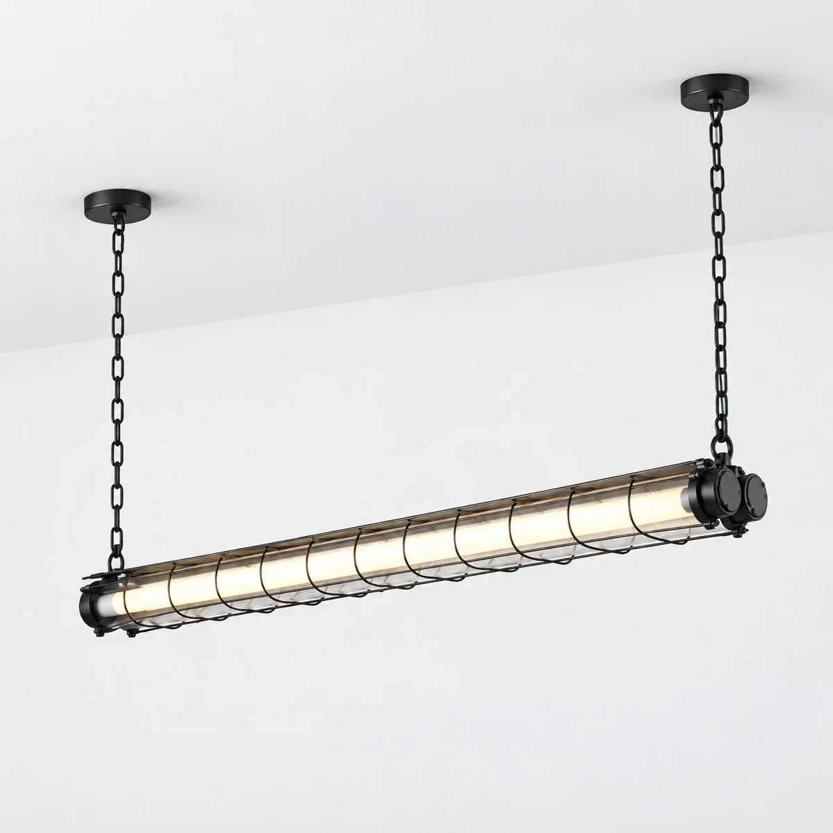 Modern Industrial Silver Metal Cage Linear Pendant Light