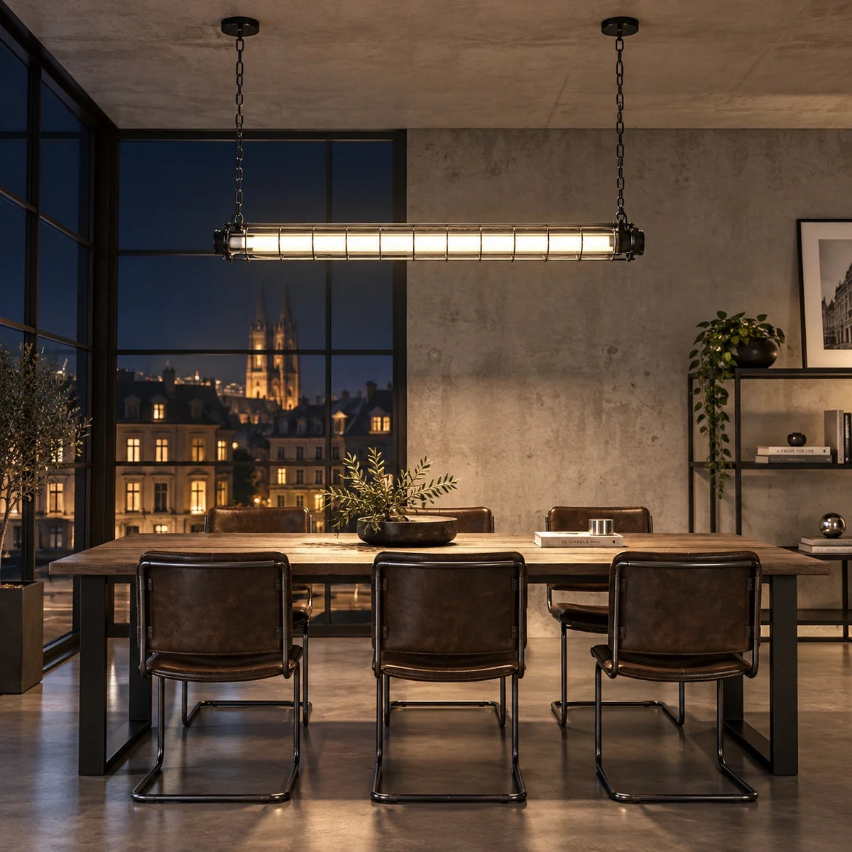 Modern Industrial Silver Metal Cage Linear Pendant Light