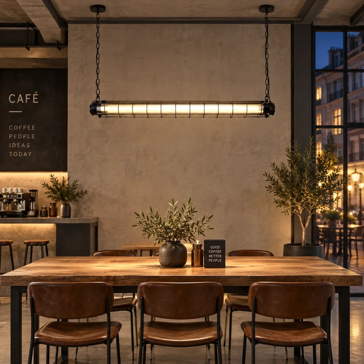 Modern Industrial Silver Metal Cage Linear Pendant Light