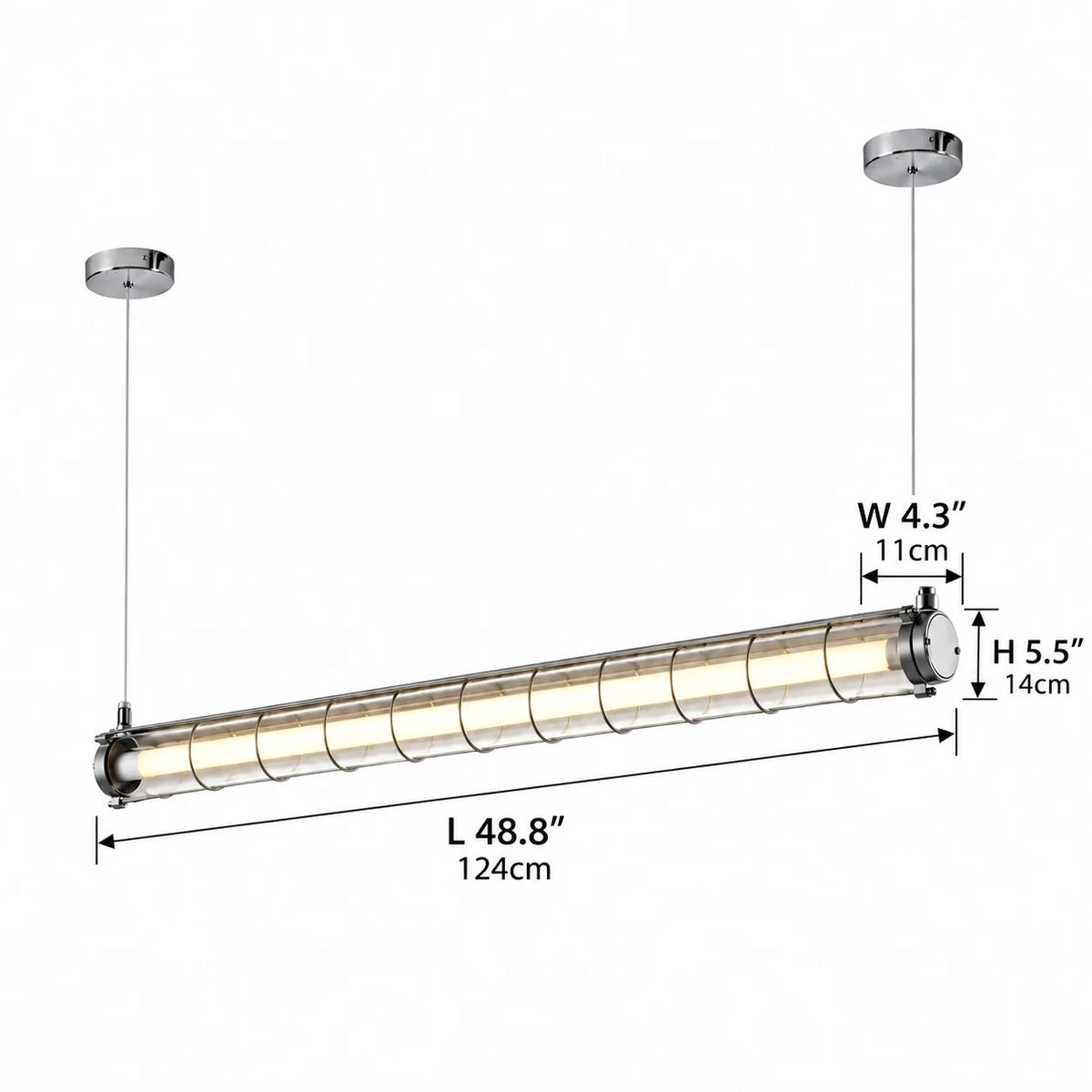 Modern Industrial Silver Metal Cage Linear Pendant Light